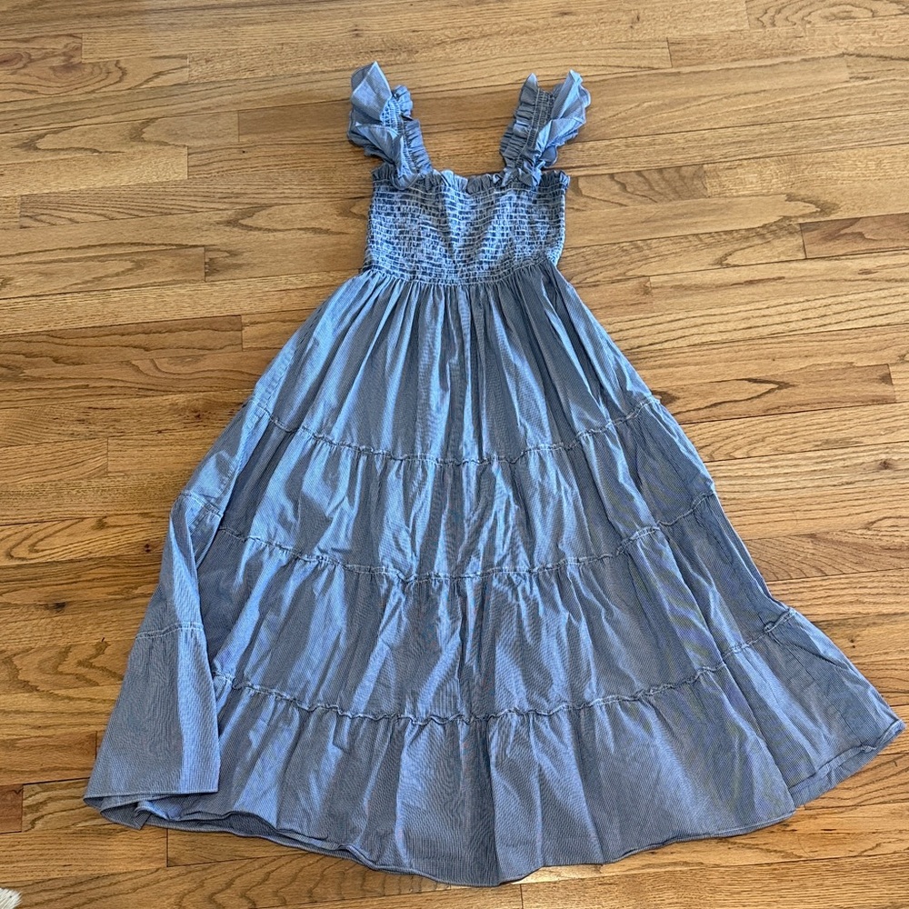 Hill House Blue Ruffle Strap Smocked Bodice Nap Dress